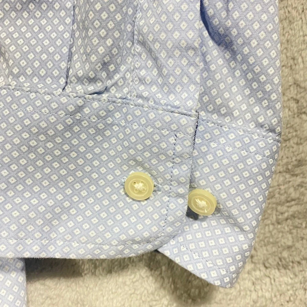 Banana Republic Mens XL Slim Fit Stretch Soft‎ Wash Blue Diamond Print Shirt